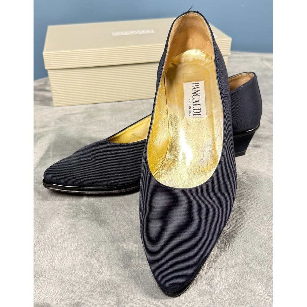 Pancaldi 1888 Womens 8 B Navy Grosgrain Pumps Kitten Heel Italy